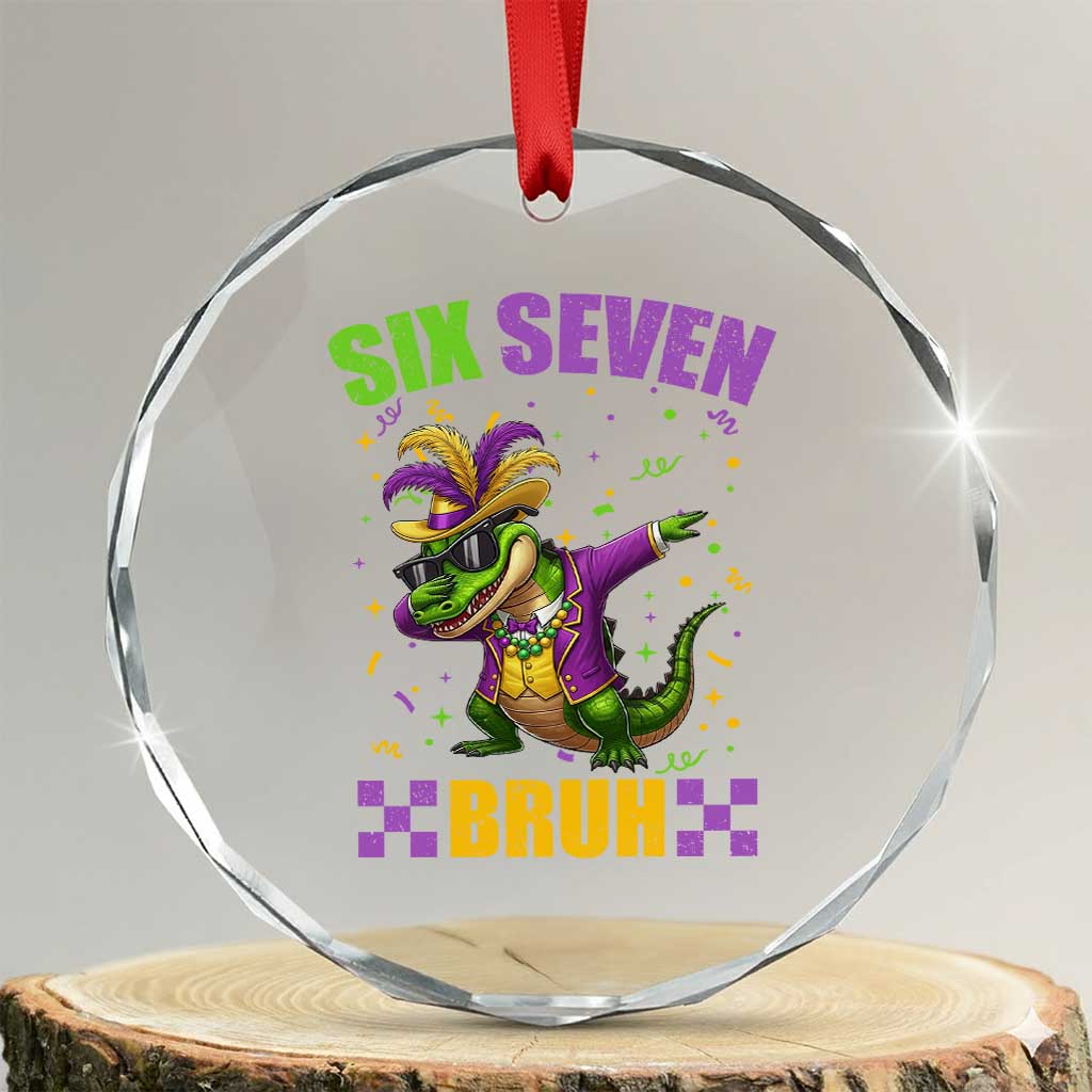 Funny 67 Mardi Gras Alligator Crystal Glass Ornament Six Seven Bruh Mardigator Dabbing Crocodile