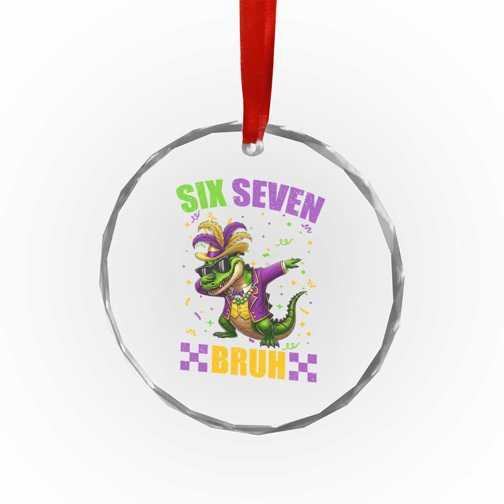 Funny 67 Mardi Gras Alligator Crystal Glass Ornament Six Seven Bruh Mardigator Dabbing Crocodile