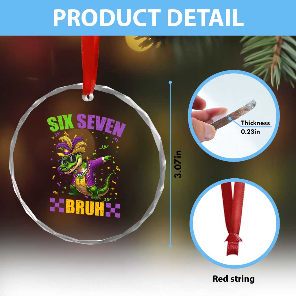 Funny 67 Mardi Gras Alligator Crystal Glass Ornament Six Seven Bruh Mardigator Dabbing Crocodile