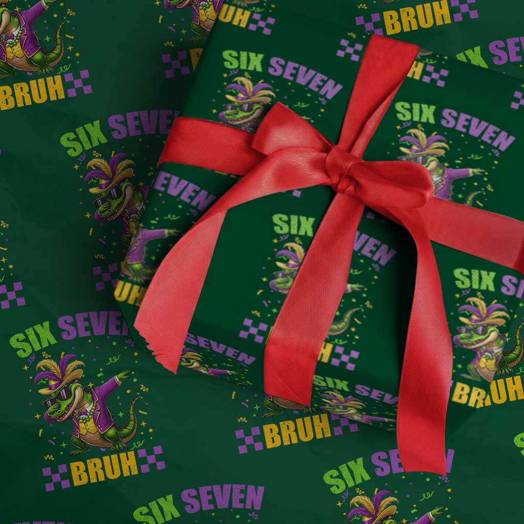 Funny 67 Mardi Gras Alligator Wrapping Paper Roll Six Seven Bruh Mardigator Dabbing Crocodile