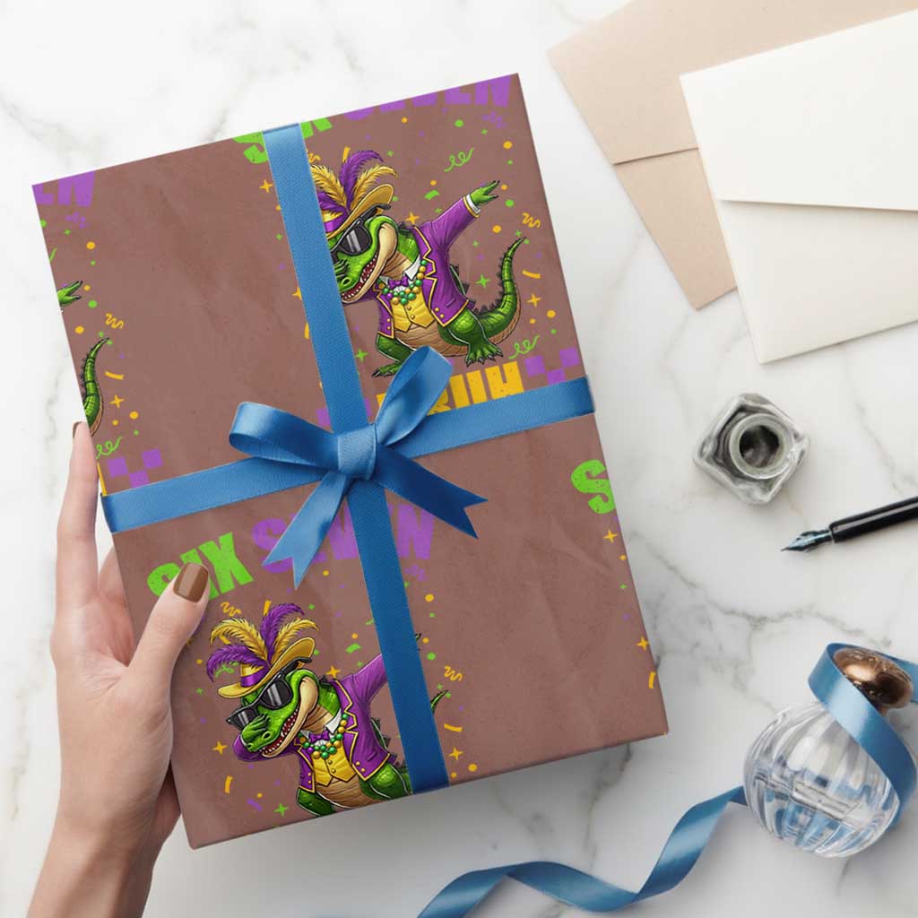 Funny 67 Mardi Gras Alligator Wrapping Paper Roll Six Seven Bruh Mardigator Dabbing Crocodile