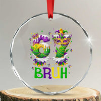 Funny 67 Mardi Gras Bruh Crystal Glass Ornament Six Seven Meme Fleur De Lis Hand Gesture