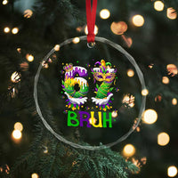 Funny 67 Mardi Gras Bruh Crystal Glass Ornament Six Seven Meme Fleur De Lis Hand Gesture