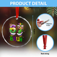 Funny 67 Mardi Gras Bruh Crystal Glass Ornament Six Seven Meme Fleur De Lis Hand Gesture
