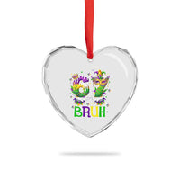 Funny 67 Mardi Gras Bruh Heart Crystal Glass Ornament Six Seven Meme Fleur De Lis Hand Gesture