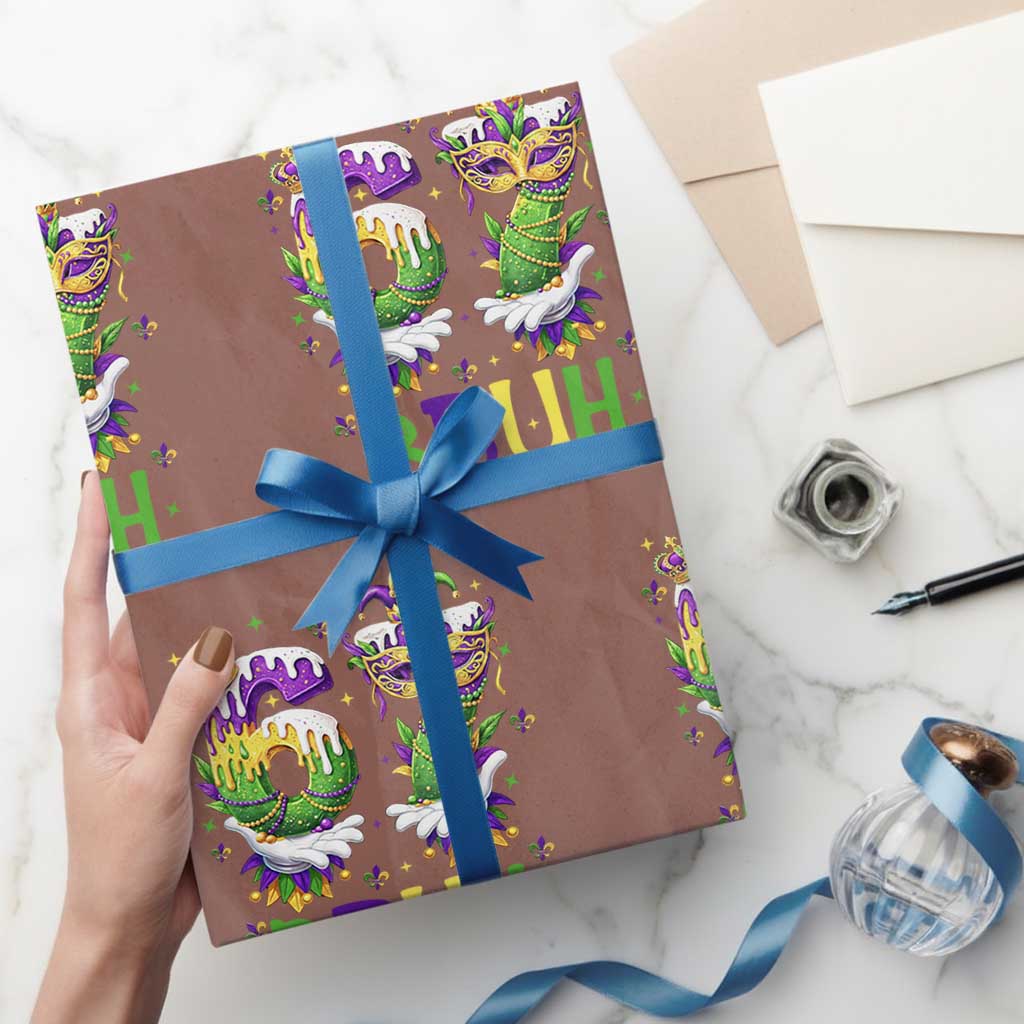 Funny 67 Mardi Gras Bruh Wrapping Paper Roll Six Seven Meme Fleur De Lis Hand Gesture