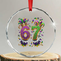Funny 67 Mardi Gras Crystal Glass Ornament Six Seven Meme Carnival Hand Gesture