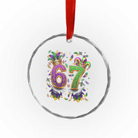 Funny 67 Mardi Gras Crystal Glass Ornament Six Seven Meme Carnival Hand Gesture