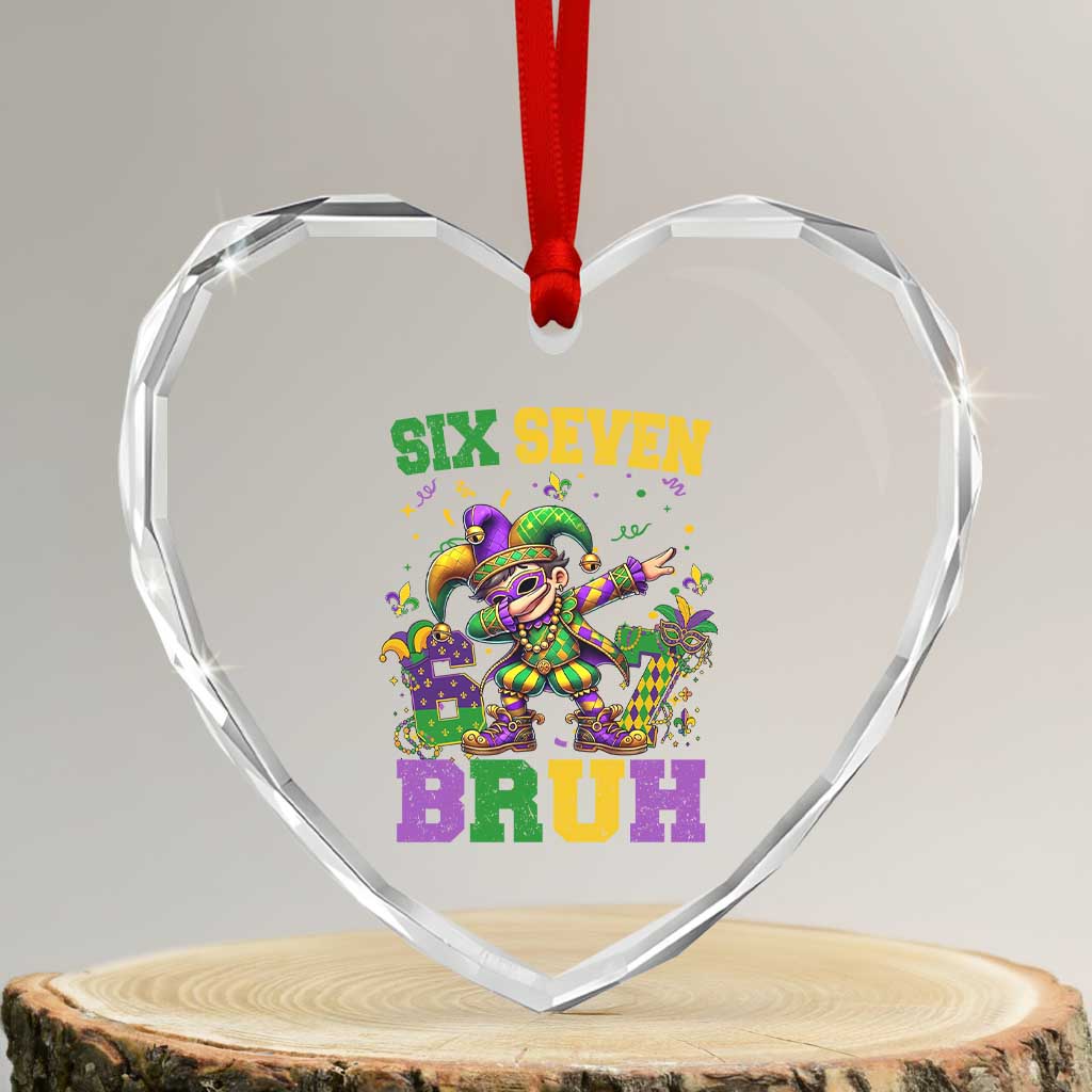 Funny 67 Mardi Gras Heart Crystal Glass Ornament Six Seven Bruh Dabbing Jester