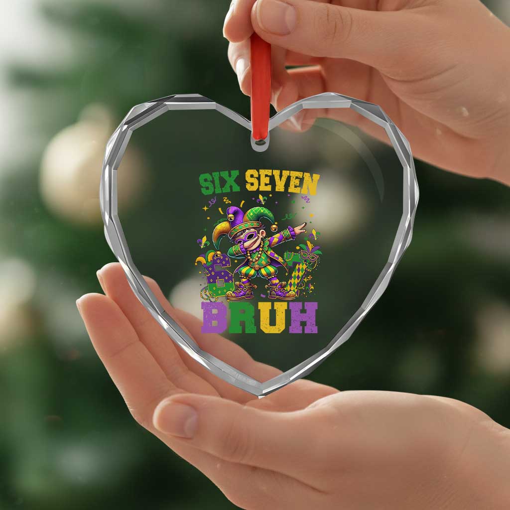 Funny 67 Mardi Gras Heart Crystal Glass Ornament Six Seven Bruh Dabbing Jester