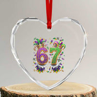 Funny 67 Mardi Gras Heart Crystal Glass Ornament Six Seven Meme Carnival Hand Gesture