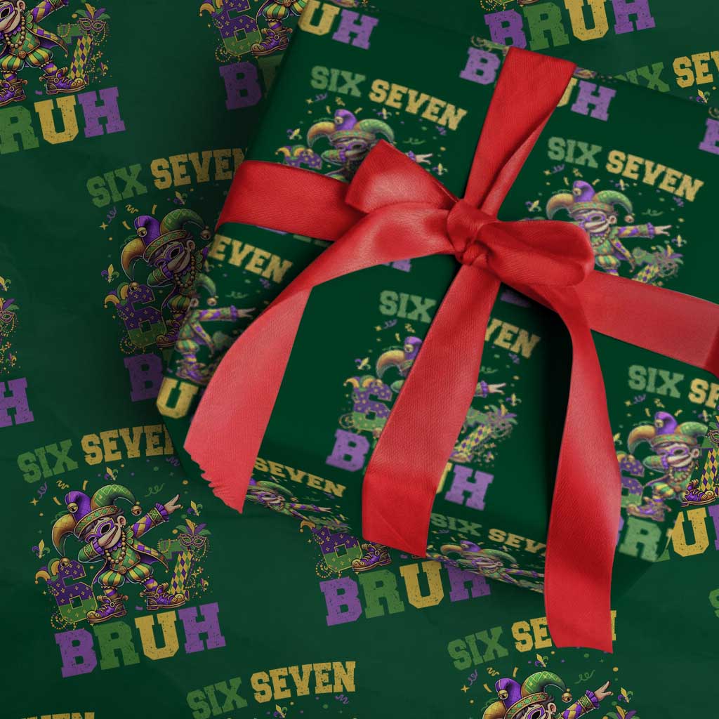 Funny 67 Mardi Gras Wrapping Paper Roll Six Seven Bruh Dabbing Jester