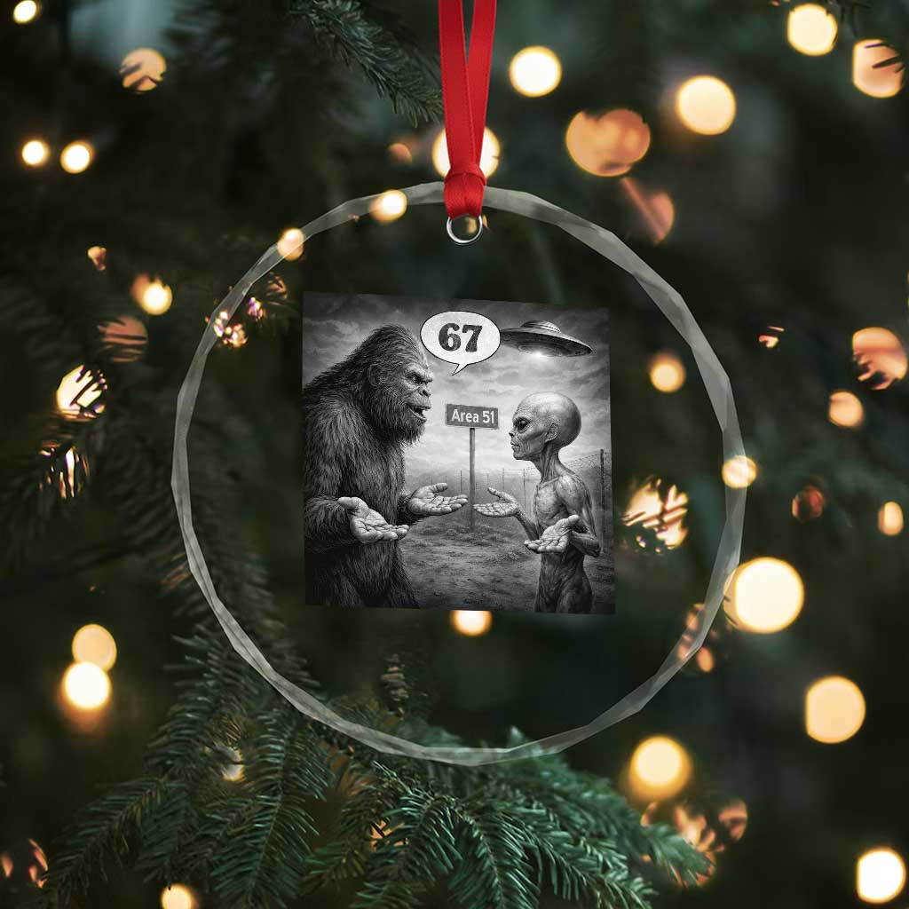 Funny 67 Meme Bigfoot Alien Crystal Glass Ornament Six Seven Sasquatch Area 51 UFO Conspiracy