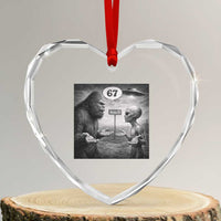 Funny 67 Meme Bigfoot Alien Heart Crystal Glass Ornament Six Seven Sasquatch Area 51 UFO Conspiracy