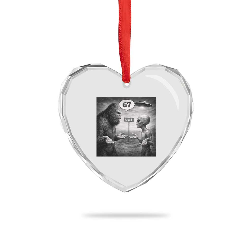Funny 67 Meme Bigfoot Alien Heart Crystal Glass Ornament Six Seven Sasquatch Area 51 UFO Conspiracy