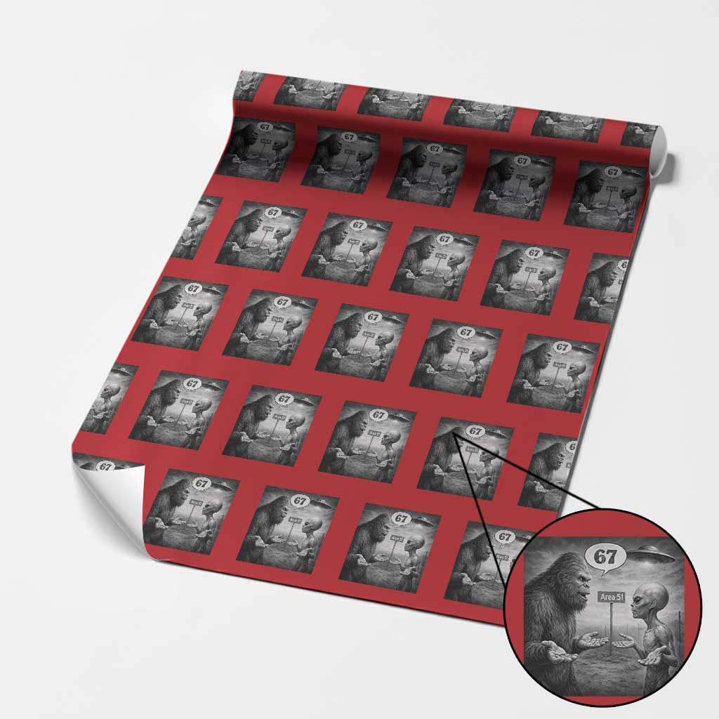 Funny 67 Meme Bigfoot Alien Wrapping Paper Roll Six Seven Sasquatch Area 51 UFO Conspiracy