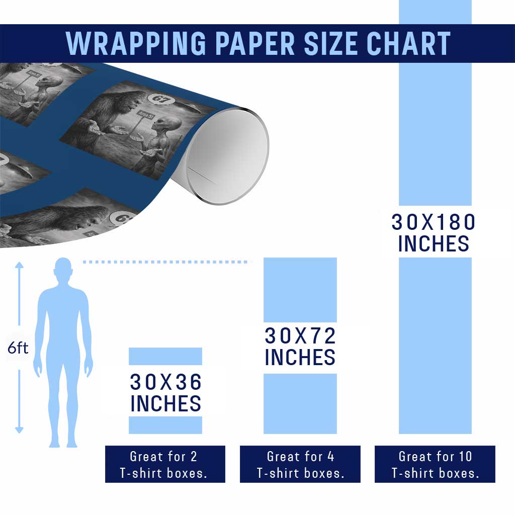 Funny 67 Meme Bigfoot Alien Wrapping Paper Roll Six Seven Sasquatch Area 51 UFO Conspiracy