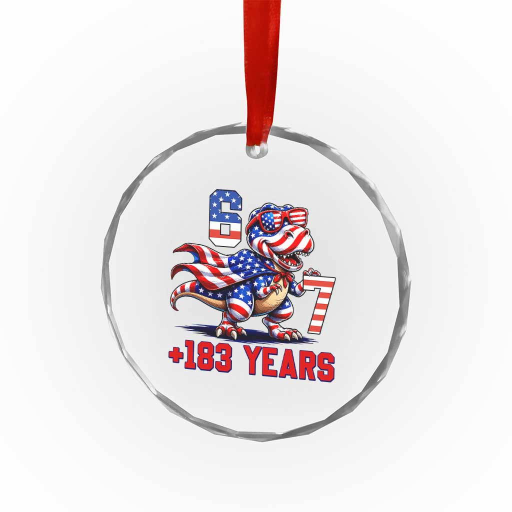 Funny 67 Meme Dinosaur American Pride Crystal Glass Ornament USA 250th Anniversary