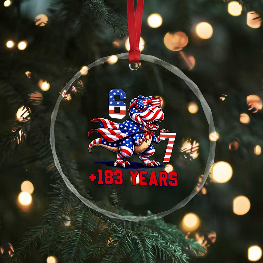 Funny 67 Meme Dinosaur American Pride Crystal Glass Ornament USA 250th Anniversary