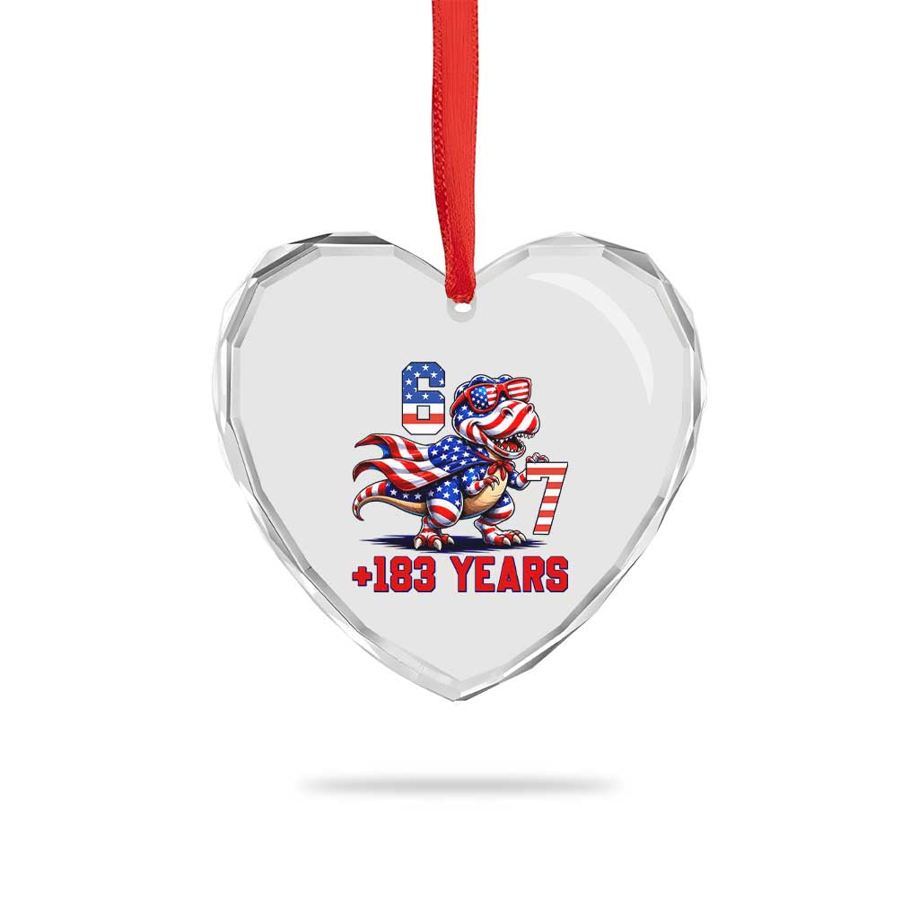 Funny 67 Meme Dinosaur American Pride Heart Crystal Glass Ornament USA 250th Anniversary
