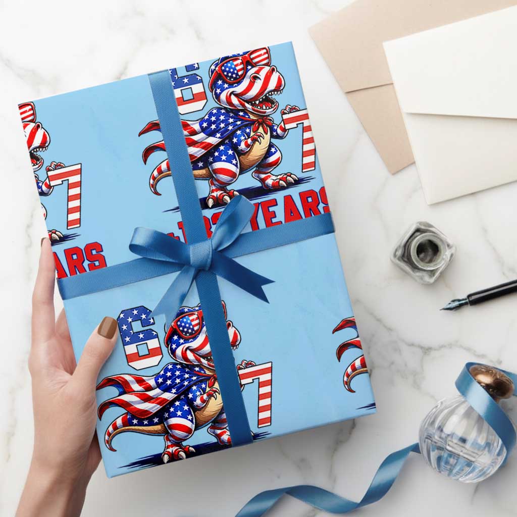 Funny 67 Meme Dinosaur American Pride Wrapping Paper Roll USA 250th Anniversary