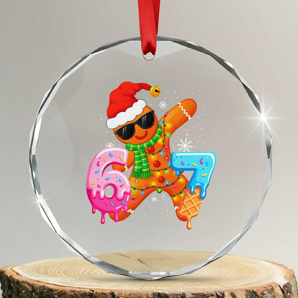 Funny 67 Meme Gingerbread Christmas Crystal Glass Ornament Six Seven Ice Cream Drip Boys - Wonder Print Shop