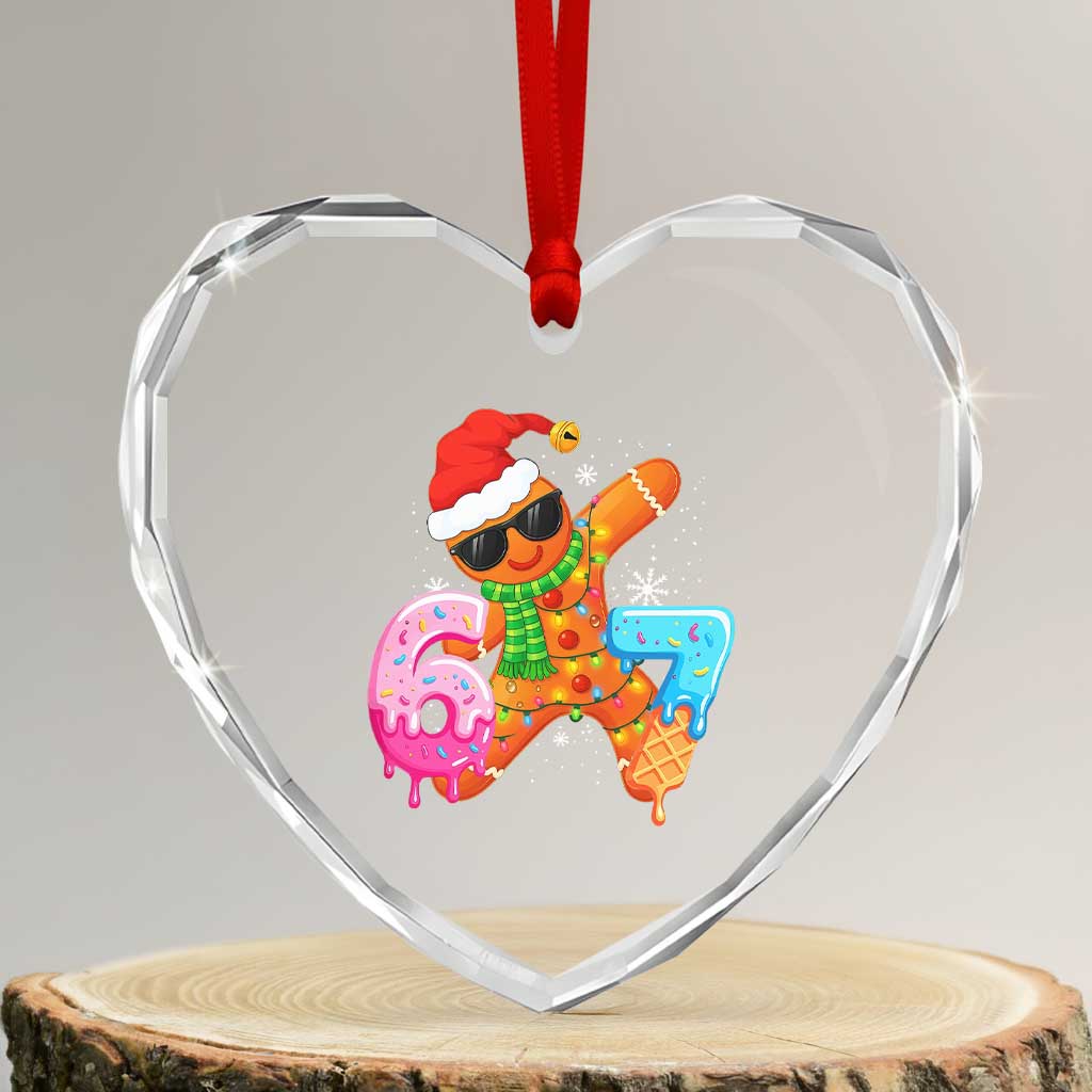 Funny 67 Meme Gingerbread Christmas Heart Crystal Glass Ornament Six Seven Ice Cream Drip Boys - Wonder Print Shop