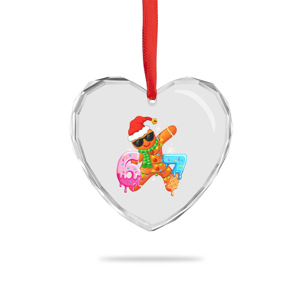 Funny 67 Meme Gingerbread Christmas Heart Crystal Glass Ornament Six Seven Ice Cream Drip Boys - Wonder Print Shop