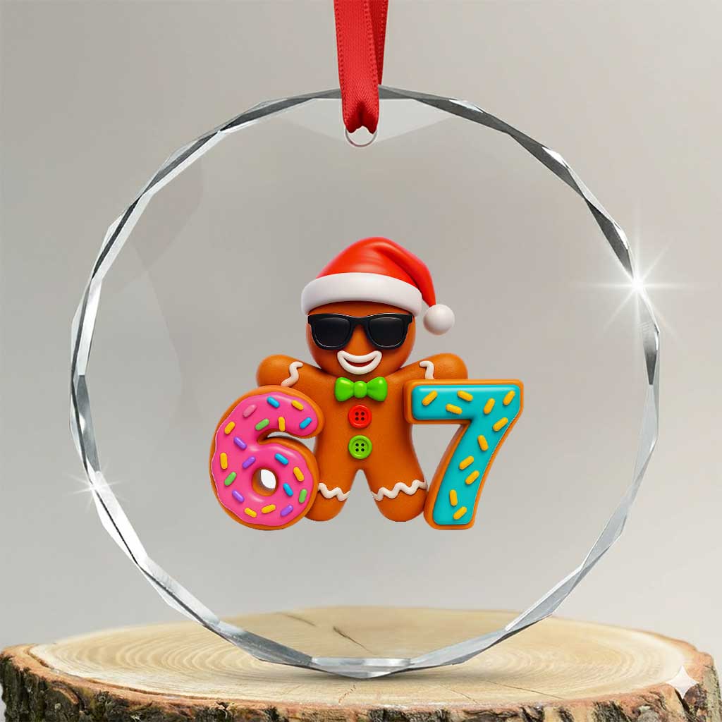 Funny 67 Meme Gingerbread Donut Crystal Glass Ornament Cool Christmas Cookie Six Seven Santa Hat Sprinkles - Wonder Print Shop