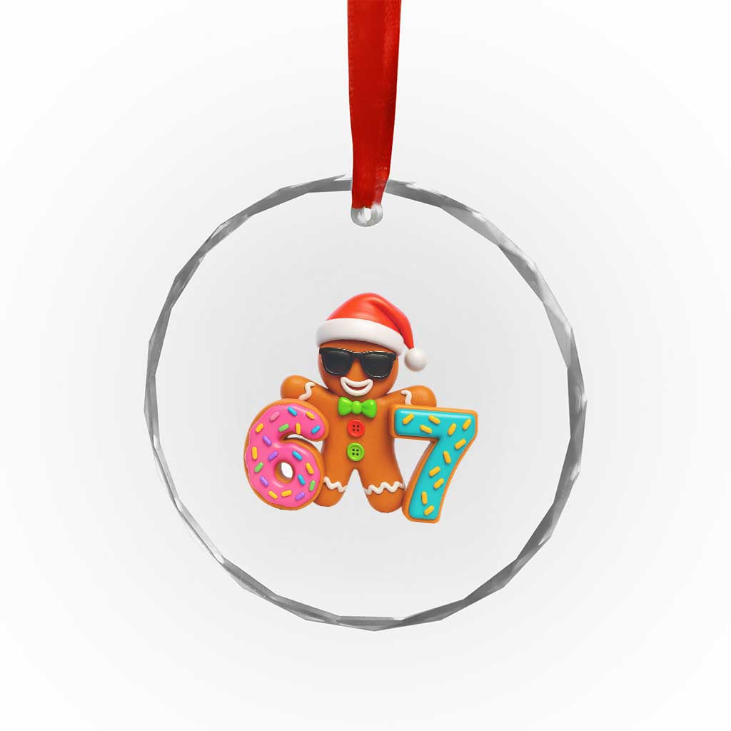 Funny 67 Meme Gingerbread Donut Crystal Glass Ornament Cool Christmas Cookie Six Seven Santa Hat Sprinkles - Wonder Print Shop