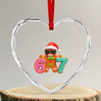 Funny 67 Meme Gingerbread Donut Heart Crystal Glass Ornament Cool Christmas Cookie Six Seven Santa Hat Sprinkles - Wonder Print Shop
