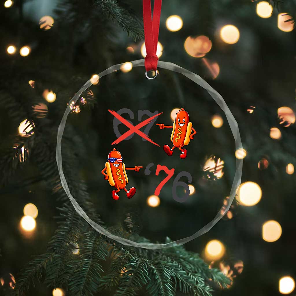 Funny 67 Meme Hot Dog Lover Crystal Glass Ornament USA 250 BBQ Celebration