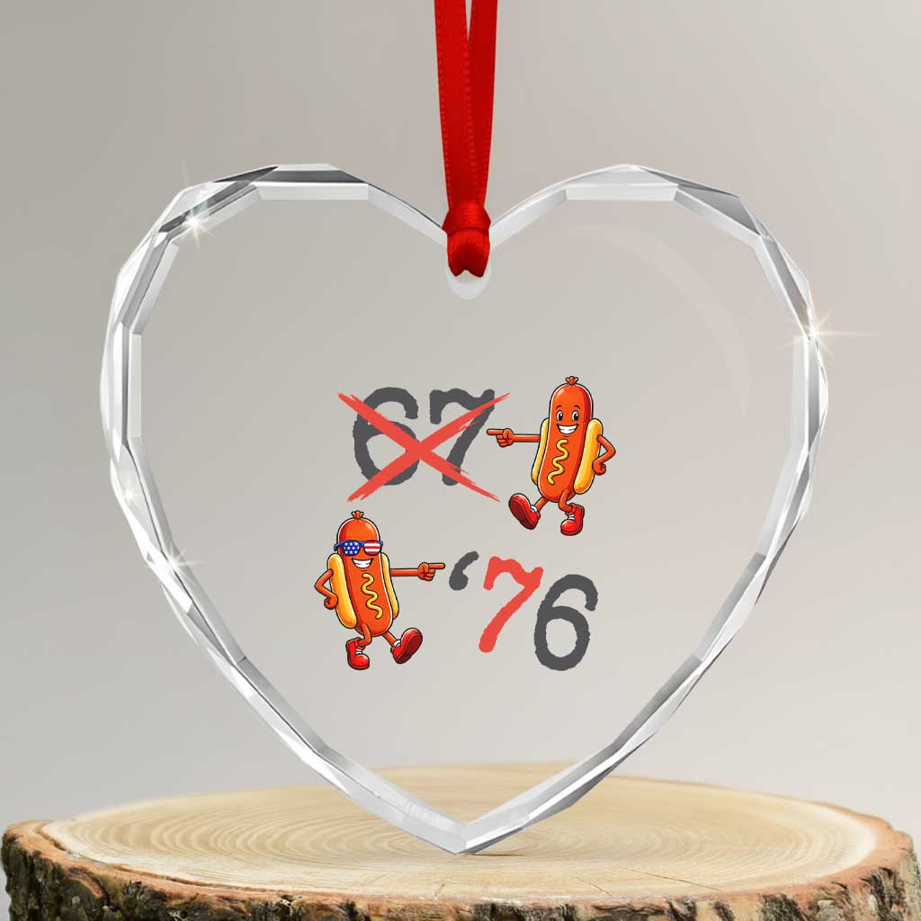 Funny 67 Meme Hot Dog Lover Heart Crystal Glass Ornament USA 250 BBQ Celebration