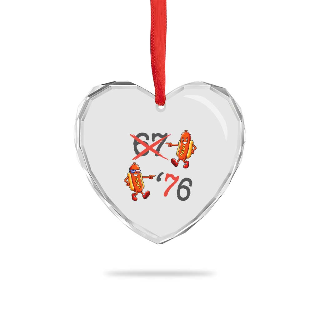 Funny 67 Meme Hot Dog Lover Heart Crystal Glass Ornament USA 250 BBQ Celebration