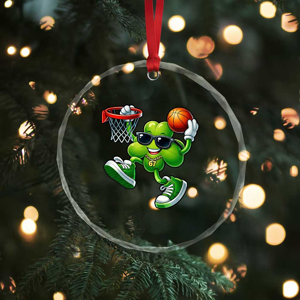 Funny 67 Meme Six Seven Basketball Shamrock St Patricks Day Crystal Glass Ornament