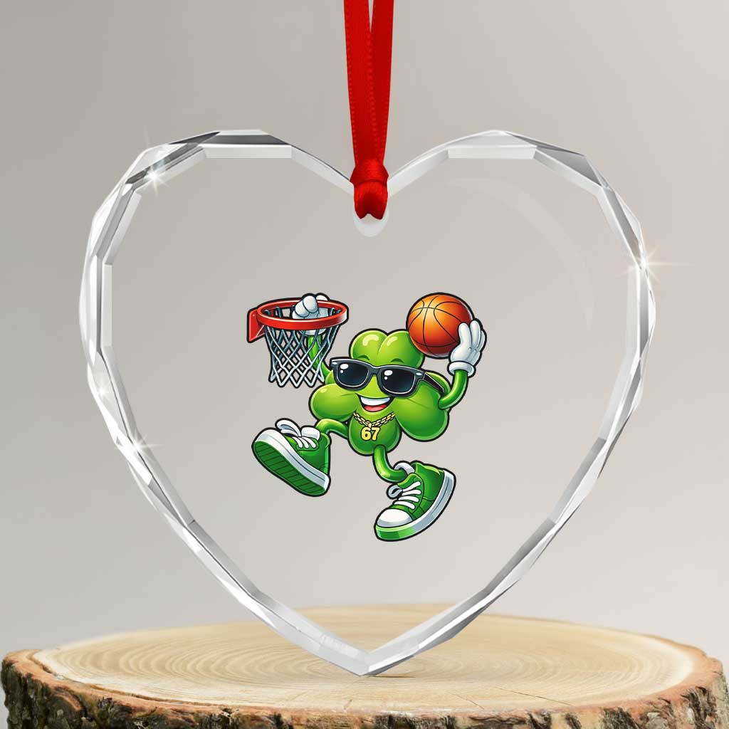 Funny 67 Meme Six Seven Basketball Shamrock St Patricks Day Heart Crystal Glass Ornament