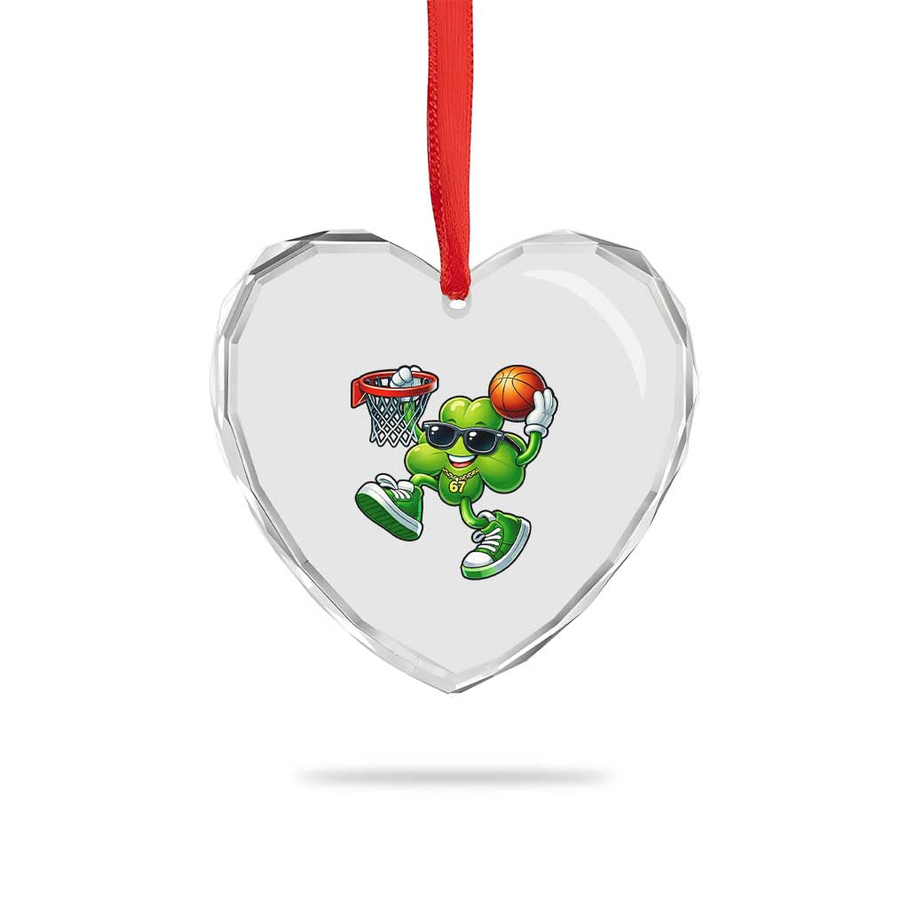 Funny 67 Meme Six Seven Basketball Shamrock St Patricks Day Heart Crystal Glass Ornament