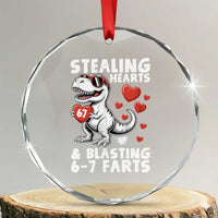 Funny 67 Meme Valentines Day Dinosaur Crystal Glass Ornament Stealing Hearts And Blasting 67 Farts