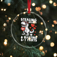 Funny 67 Meme Valentines Day Dinosaur Crystal Glass Ornament Stealing Hearts And Blasting 67 Farts