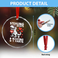 Funny 67 Meme Valentines Day Dinosaur Crystal Glass Ornament Stealing Hearts And Blasting 67 Farts