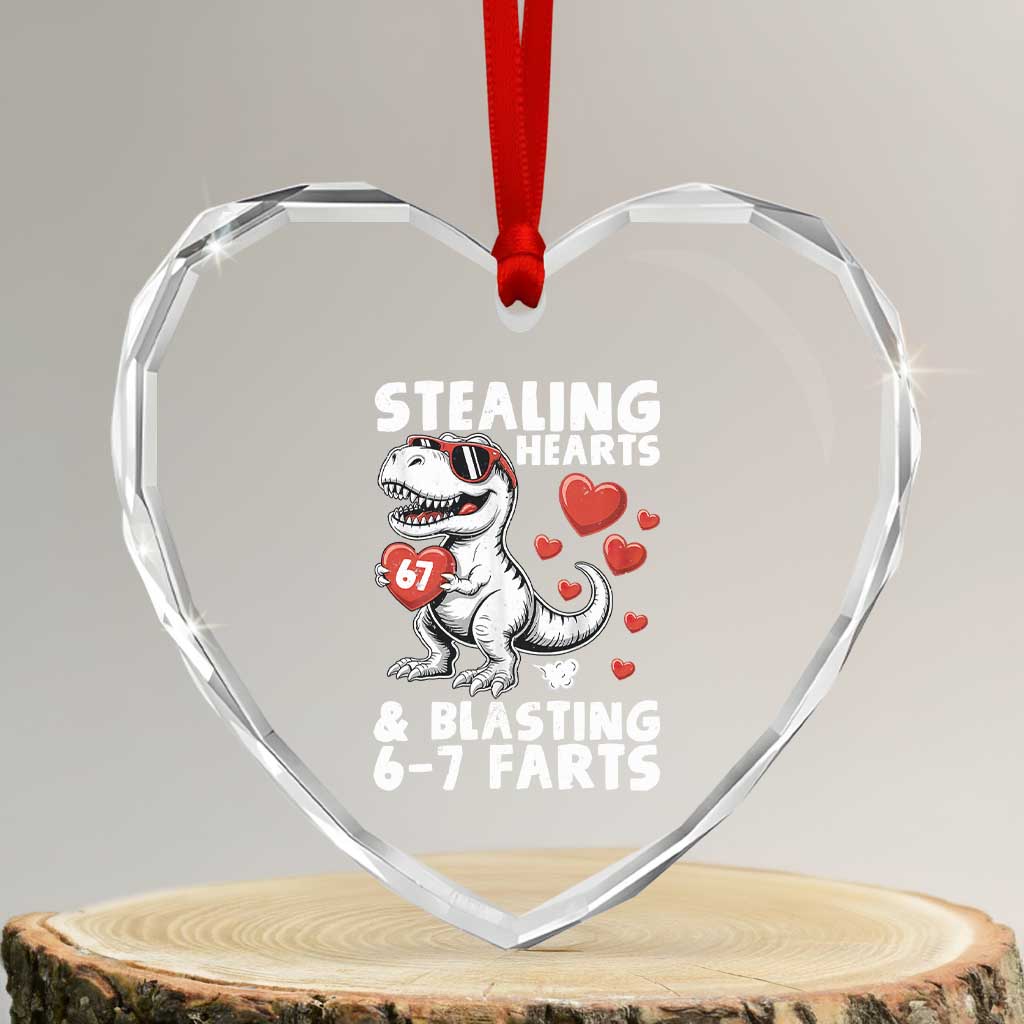 Funny 67 Meme Valentines Day Dinosaur Heart Crystal Glass Ornament Stealing Hearts And Blasting 67 Farts