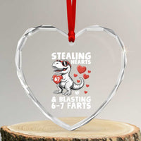 Funny 67 Meme Valentines Day Dinosaur Heart Crystal Glass Ornament Stealing Hearts And Blasting 67 Farts