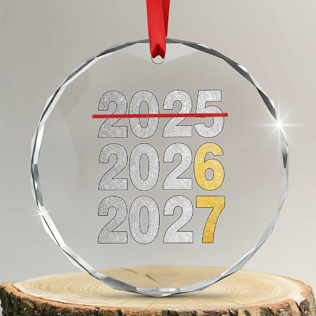 Funny 67 New Year Crystal Glass Ornament Happy New Year 2026 2027 Six Seven Meme Faux Glitter Effect Printed - Wonder Print Shop