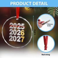 Funny 67 New Year Crystal Glass Ornament Happy New Year 2026 2027 Six Seven Meme Faux Glitter Effect Printed - Wonder Print Shop