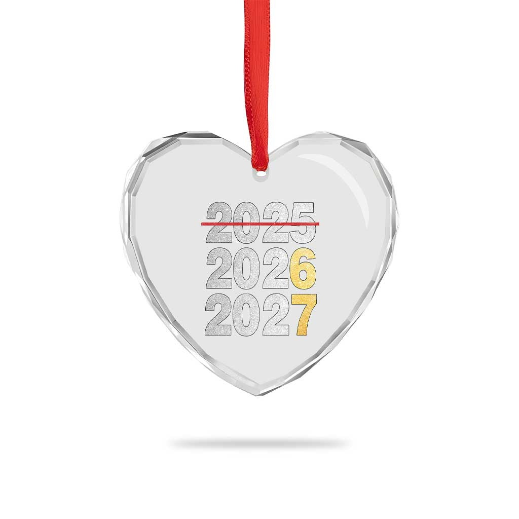 Funny 67 New Year Heart Crystal Glass Ornament Happy New Year 2026 2027 Six Seven Meme Faux Glitter Effect Printed - Wonder Print Shop