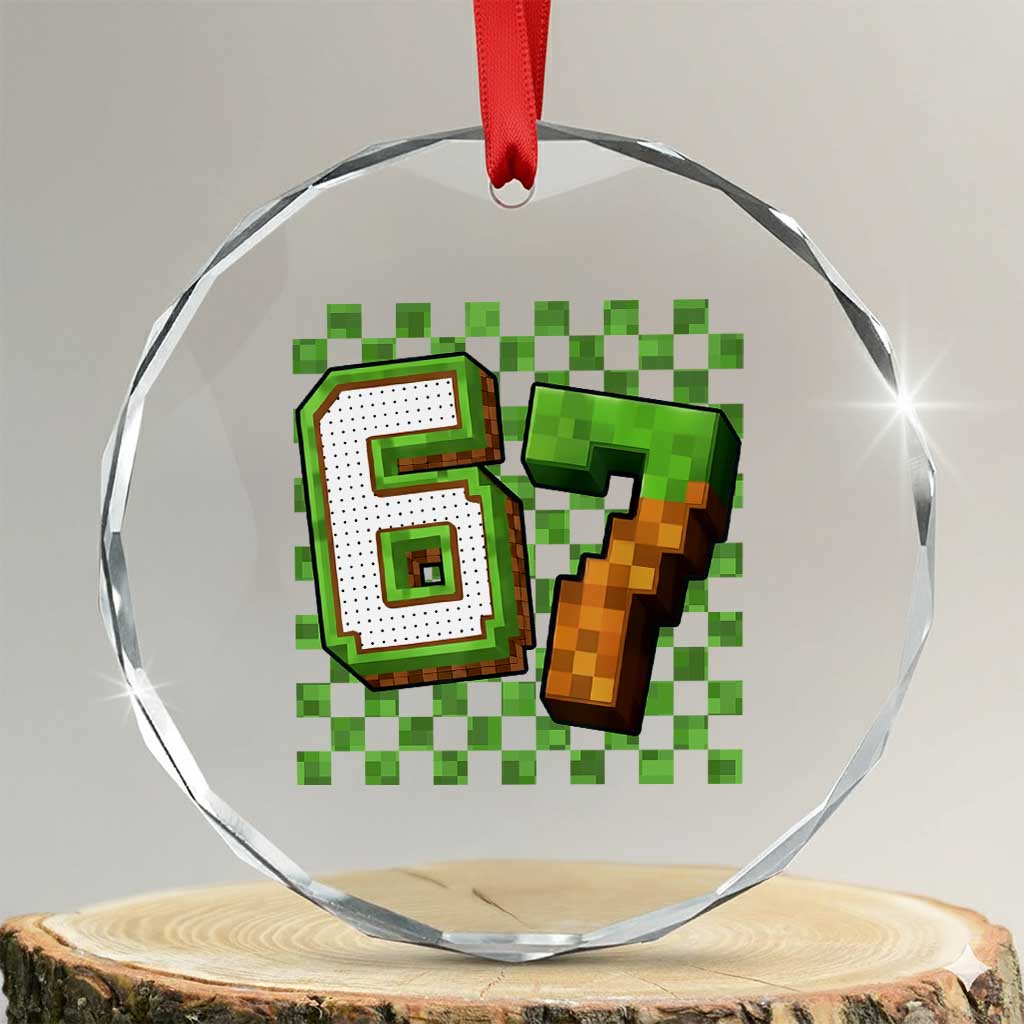 Funny 67 Pixel Style Graphic Crystal Glass Ornament Viral Six Seven Meme Gamer - Wonder Print Shop