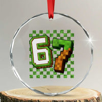 Funny 67 Pixel Style Graphic Crystal Glass Ornament Viral Six Seven Meme Gamer - Wonder Print Shop