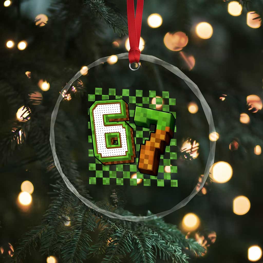 Funny 67 Pixel Style Graphic Crystal Glass Ornament Viral Six Seven Meme Gamer - Wonder Print Shop