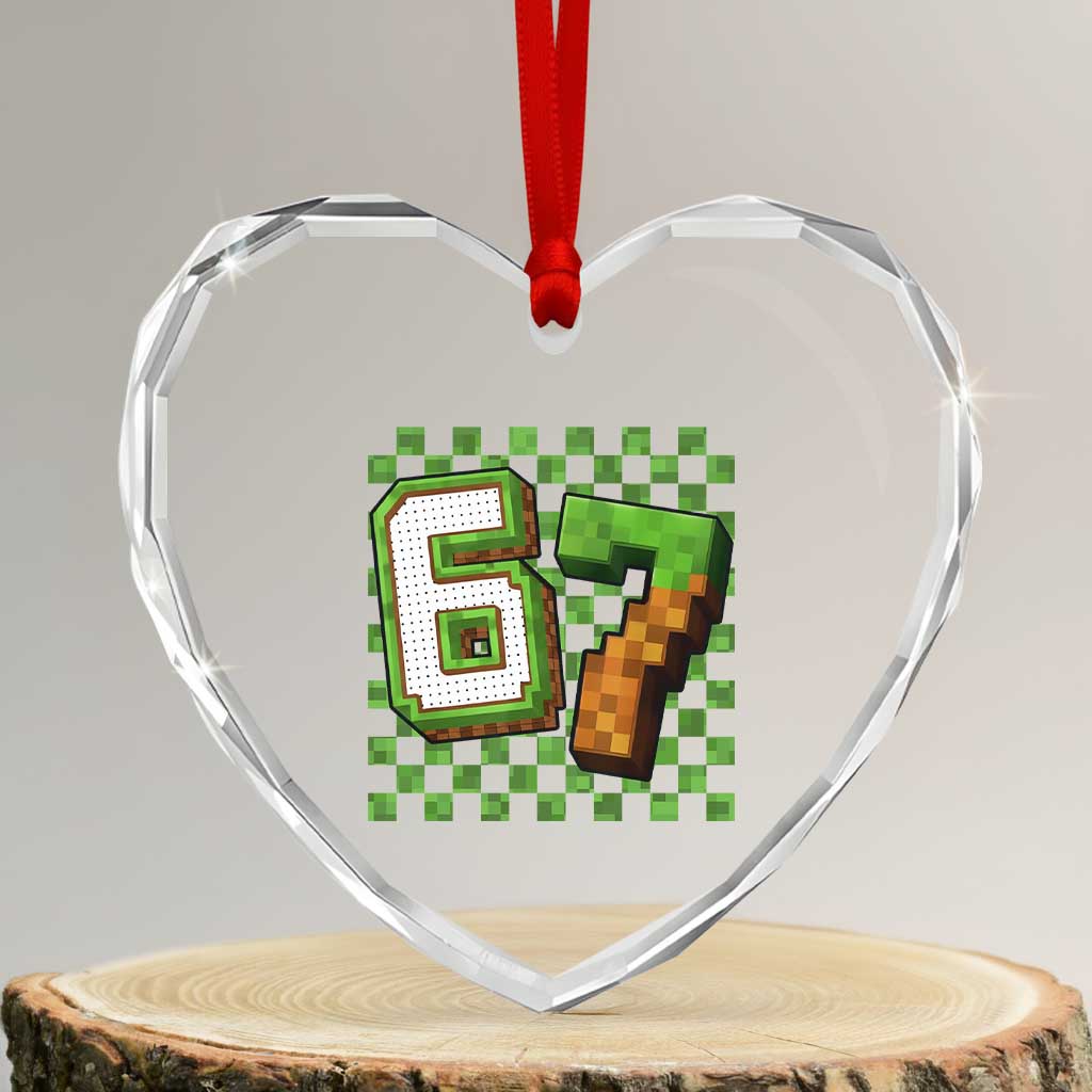 Funny 67 Pixel Style Graphic Heart Crystal Glass Ornament Viral Six Seven Meme Gamer - Wonder Print Shop