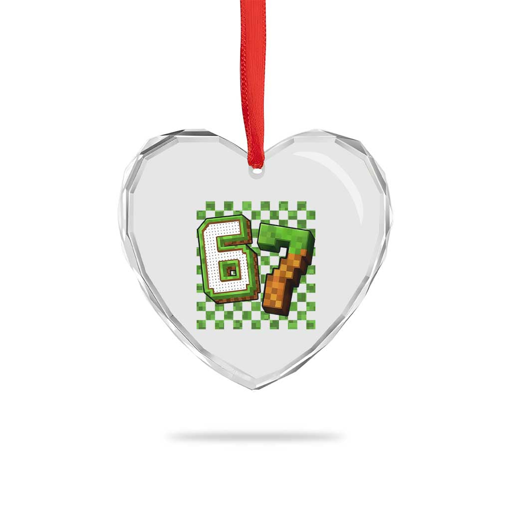 Funny 67 Pixel Style Graphic Heart Crystal Glass Ornament Viral Six Seven Meme Gamer - Wonder Print Shop